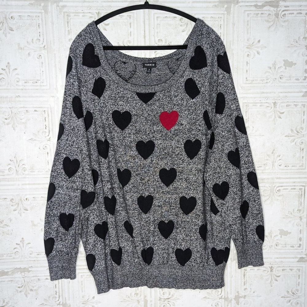 Torrid Black/Red Hearts Wide Neck Sweater 3